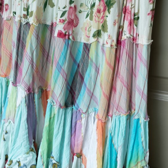 Ishyu Y2k Peasant Skirt Patchwork Tier Bohemian Feminine Cottagecore - Picture 7 of 10